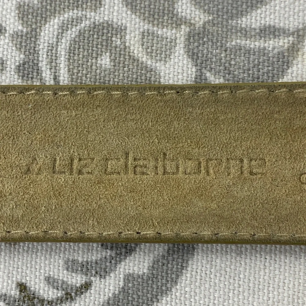 LIZ CLAIBORNE Vintage Leather Belt Taupe Gold Brass Buckle  Preppy Prep‎